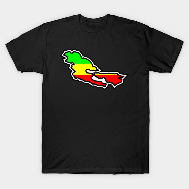 Pender Island Silhouette in Rasta Rastafarian Flag Colours - Rastafari - Pender Island T-Shirt by Bleeding Red Paint